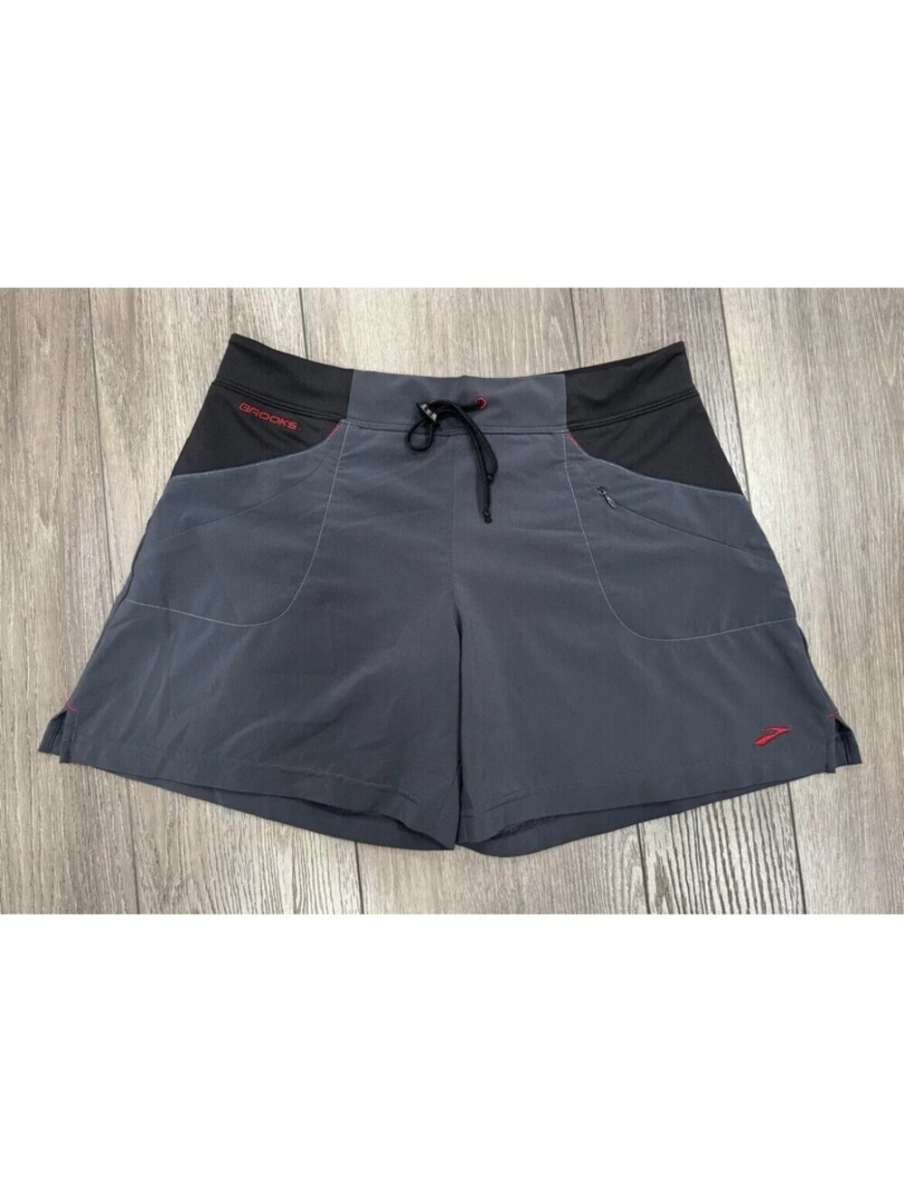 Brooks Running Shorts Womens Small " Gray Drawstring Pockets Outdoor sports